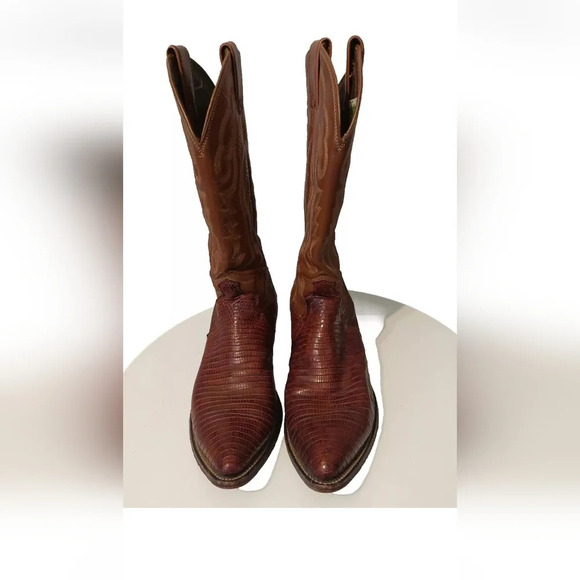 Justin Boots Men's 9B Exotic Lizard Brown Leather Pull-on pointed toe Western - Picture 3 of 6